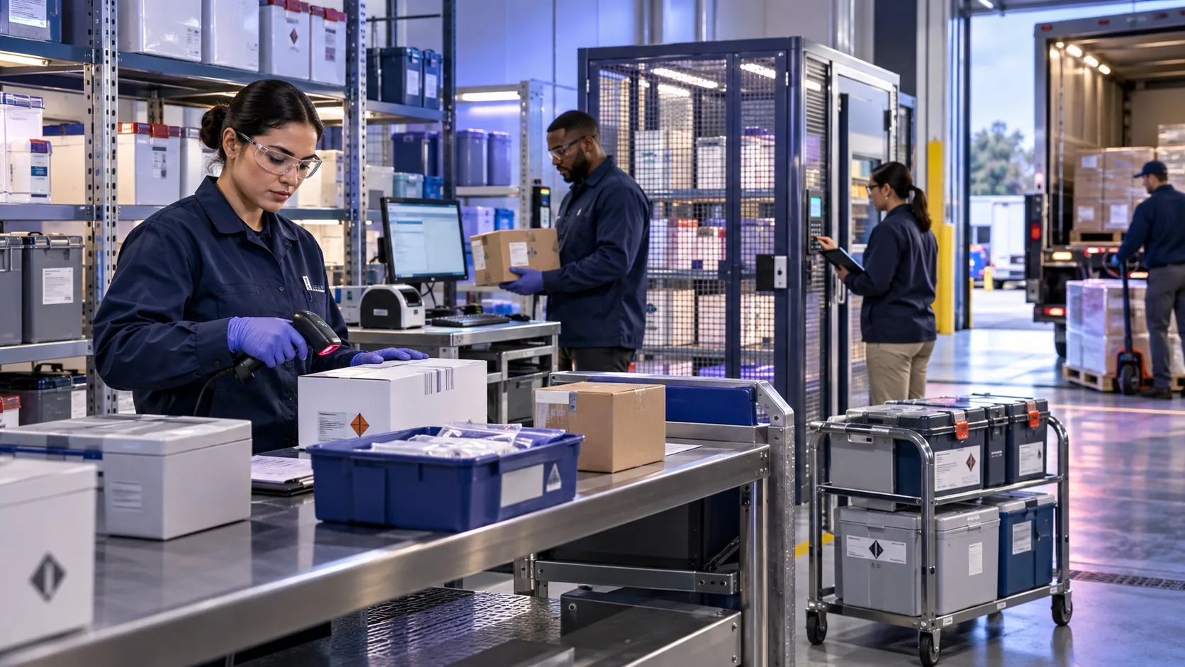 Authorized operations staff scanning and verifying controlled inventory in a secure facility